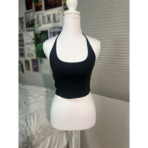 Motel Black Halter Crop Top Size Small | Stretchy Rib Knit Minimalist Y2K Style